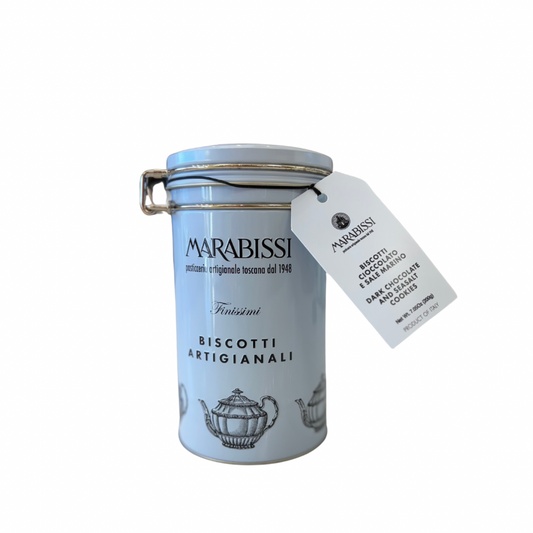 Marabissi Dark Chocolate & Sea Salt Cookies in Blue Tin