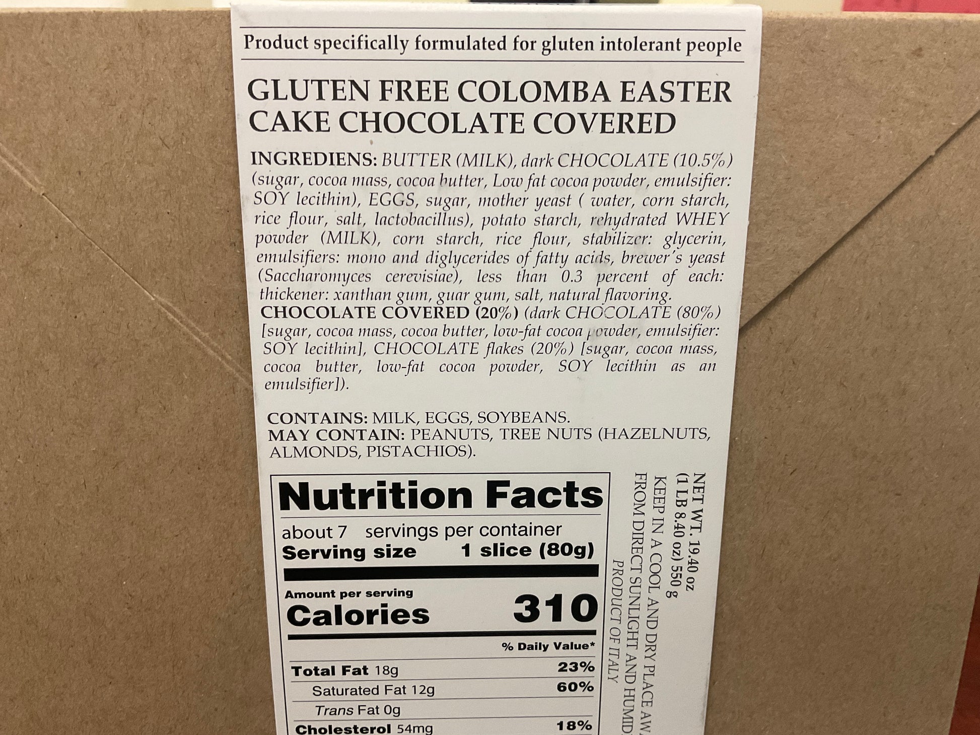 Zero+4 Gluten-Free Chocolate-Covered Colomba List of Ingredients